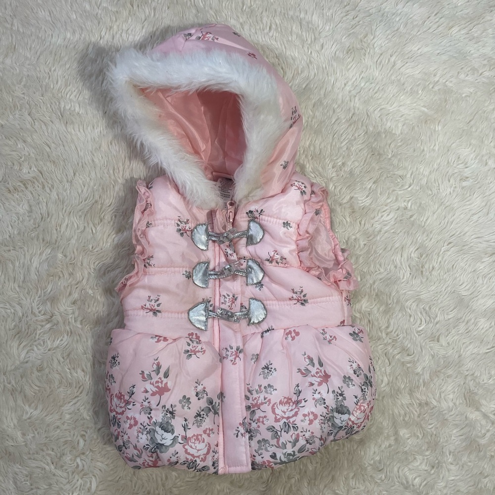 Little Lass Pink Floral Hooded Vest Puffer